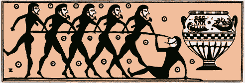 Ulises y sus hombres ciegan al cclope Polifemo.