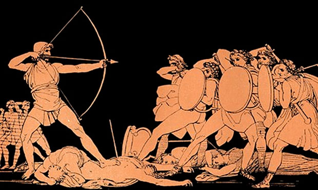 Ulises dispara el arco.